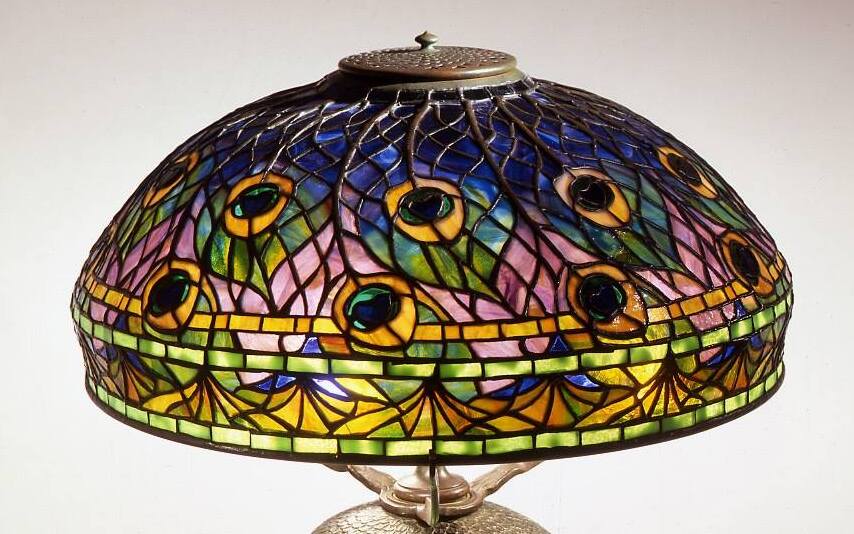 peacock tiffany studios, peacock tiffany lamp, peacock lamp shade, alexandra fontaine